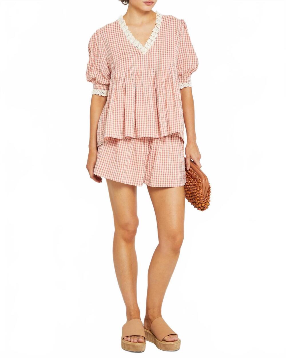 NEW FEW MODA brownwyn shorts set in pink plaid